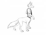 bottomless chest_tuft claws clothed clothing eyebrows fluffy fluffy_tail male necktie rolled_up_sleeves shirt side_view simple_background solo suspenders tail topwear tuft white_background beastbehavior beastars legoshi_(beastars) canid canid_taur canine canine_taur canis mammal mammal_taur taur wolf wolf_taur 2019 black_and_white monochrome