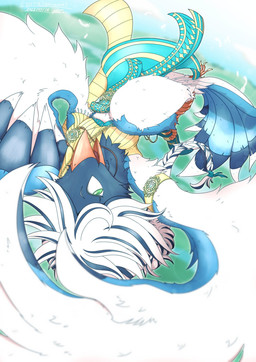 action_pose adornments anthro armband beak black_body black_feathers blue_body blue_feathers bottomwear braided_hair braided_ponytail cheek_tuft claws clothed clothed_female clothing facial_tuft feathers feet female flowing_clothing flowing_tail fully_clothed green_eyes hair jewelry looking_at_viewer looking_back looking_back_at_viewer midriff neck_tuft open_beak open_mouth orange_beak pattern_clothing ponytail pose simple_background small_waist smile solo spread_wings stripes tail tail_feathers talons thick_thighs toe_claws toes tuft white_body white_feathers wings mttbsmn cissa_(idorrth) avian bird corvid magpie_(corvid) oscine passerine digital_media_(artwork) hi_res