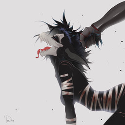 anthro bandage blood bodily_fluids doyle duo female hair looking_pleasured male male/female open_mouth piercing pulling_hair red_eyes robotic_arm rough_sex scratches sex sharp_teeth teeth tongue tongue_out touching_hair skulldogdoyle skulldog_(species) 1:1 hi_res