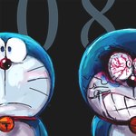 angry anthro bell black_background bloodshot_eyes blue_body blue_fur clenched_teeth collar duo front_view frown fur looking_at_viewer machine male mouth_closed number red_collar red_nose simple_background standing teeth whiskers white_body white_fur mt_tg doraemon doraemon_(character) domestic_cat felid feline felis mammal robot 1:1 2019 shaded