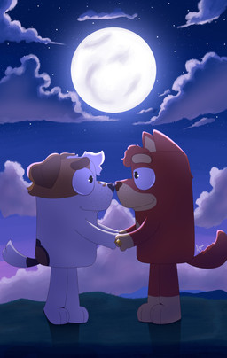 aged_up anthro black_eyes black_nose brown_body brown_ears brown_fur brown_hair brown_nose brown_tail cloud duo eye_contact full_moon fur gold_ring golden_ring grass hair half-closed_eyes hand_holding happy looking_at_another love male male/male moon multicolored_body multicolored_fur multicolored_hair narrowed_eyes night on_grass on_ground orange_body orange_fur plant red_body red_ears red_fur red_hair red_tail ring romantic romantic_couple side_view smile standing star tail two_tone_body two_tone_fur two_tone_hair two_tone_tail white_body white_fur white_hair white_tail anders_285 bluey_(series) jack_russell_(bluey) rusty_(bluey) australian_kelpie canid canine canis domestic_dog herding_dog hunting_dog jack_russell_terrier mammal pastoral_dog sheepdog terrier 2025 absurd_res digital_media_(artwork) hi_res signature