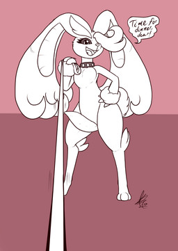 anthro arm_tuft big_ears chest_tuft collar dialogue digitigrade dominant dominant_male erection eyelashes fellatio_request femboy floppy_ears genitals hand_on_hip holding_leash holding_object leash leash_pull leashed_viewer leg_tuft looking_at_viewer male open_mouth oral_request penis pink_background requesting sex_request simple_background smile solo talking_to_viewer tapering_penis text tuft wide_hips wrist_tuft shikaro nintendo pokemon fan_character pan_(shikaro) generation_4_pokemon lagomorph lopunny mammal pokemon_(species) 2017 english_text hi_res monochrome
