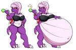 2023 3:2 anthro before_and_after belly big_belly big_breasts bra bracelet breasts clothing digital_media_(artwork) female hair hand_on_belly hand_on_hip horn huge_belly huge_breasts hyper hyper_belly hyper_pregnancy jewelry koopa lower_lip mario_bros multicolored_body multicolored_scales navel nintendo non-mammal_breasts outie_navel panties phantom_pregnancy pink_body pink_hair pink_scales pregnant purple_body purple_scales red_eyes riddleaugust scales scalie shandra_koopa shell simple_background solo spiked_bracelet spiked_shell spikes spikes_(anatomy) star teeth thick_thighs two_tone_body two_tone_scales underwear wand white_background wide_hips