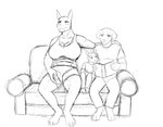 anthro arm_around_shoulders big_breasts book bottomwear breasts canid canine canis clothing controller daniel_porter daniel_porter_jr. dobermann domestic_dog family father_(lore) father_and_child_(lore) father_and_son_(lore) female furniture good_parenting group hi_res hladilnik huge_breasts husband_and_wife larger_female male male/female mammal married_couple monochrome mother_(lore) mother_and_child_(lore) mother_and_son_(lore) muscular muscular_anthro muscular_female pants parent_(lore) parent_and_child_(lore) parent_and_son_(lore) pinscher reading remote_control shirt shorts simple_background size_difference sketch slice_of_life smaller_male smile sofa son_(lore) t-shirt tank_top topwear tracy_porter white_background young