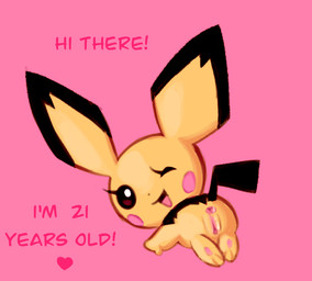 anus butt chibi female feral genitals one_eye_closed open_mouth open_smile pink_background presenting presenting_hindquarters simple_background smile solo stated_adult stated_age text vulva wink y_anus young young_feral clockstops3am conditional_dnp nintendo pokemon generation_2_pokemon pichu pokemon_(species) 2023 english_text adult_(lore)