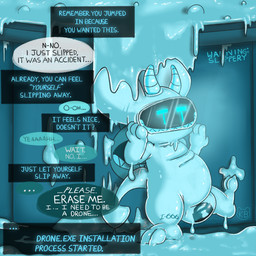 2_fingers 4_fingers anthro assimilation brainwashing bulge chastity_bulge chastity_device dialogue drone dronification fingers glistening goo_transformation headgear horn identity_death latex lock lock_bulge lock_symbol male mind_control null_bulge shortstack solo text transformation vat visor wearing_chastity_device koalarobot_(artist) inktober demon koala mammal marsupial vombatiform 1:1 2020 digital_drawing_(artwork) digital_media_(artwork) english_description english_text hi_res story story_in_description