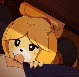 anthro anthro_focus anthro_penetrated assertive_anthro assertive_female beady_eyes bell bent_over big_butt bottomwear butt butt_from_the_front clothed clothed_sex clothing consistent_pov deep_throat desk duo erection faceless_character faceless_human faceless_male fellatio female female_anthro female_focus female_on_human female_penetrated first_person_view fur furniture genitals hair human_on_anthro human_penetrating human_penetrating_anthro human_penetrating_female human_pov humanoid_genitalia humanoid_penis inside interspecies kneeling kneeling_oral_position looking_at_viewer looking_up looking_up_at_viewer male male/female male_on_anthro male_penetrating male_penetrating_female male_pov moan noisy_oral oral oral_only oral_penetration pants penetrating_pov penetration penile penile_penetration penis penis_in_mouth pubes public public_sex ringing_bell sex shortstack solo_focus sound_effects stealth_sex table tail tail_motion tailwag under_table unprofessional_behavior yellow_body yellow_fur merunyaa animal_crossing nintendo isabelle_(animal_crossing) canid canine canis domestic_dog human mammal shih_tzu toy_dog 2022 animated digital_media_(artwork) high_framerate shaded short_playtime sound webm