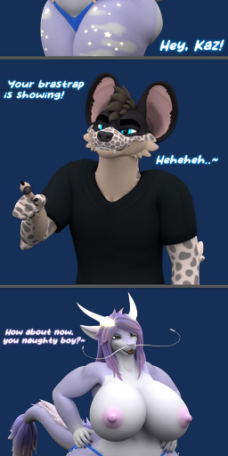 anthro big_breasts blush breasts duo female gesture half_naked hand_gesture hands_on_hips horn huge_breasts male male/female nipples pointing smug_face tail tail_tuft text tuft latiospegasus bra_strap_showing_(meme) mythology kazumi_tatsuo mikey_the_hyena dragon eastern_dragon hyena mammal mythological_creature mythological_scalie scalie spotted_hyena 1:4 3d_(artwork) absurd_res alpha_channel comic digital_media_(artwork) english_text hi_res long_image meme tall_image