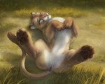 animal_genitalia animal_vulva anus belly blue_eyes bodily_fluids brown_pawpads butt feline_genitalia female feral fur genital_fluids genitals logo looking_at_viewer lying multicolored_body on_back pawpads paws pink_nose presenting smile solo spread_legs spreading tail tail_anus tan_body tan_fur text two_tone_body vulva white_belly white_body white_fur khalia_art destiny_(mwendo) cougar felid feline mammal 2025 4:5 absurd_res artist_logo artist_name digital_media_(artwork) digital_painting_(artwork) hi_res painting_(artwork) shaded signature soft_shading