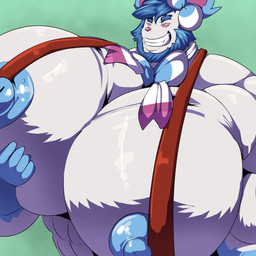 anthro anthrofied beard big_muscles big_pecs facial_hair fur grin huge_muscles huge_pecs hyper hyper_muscles hyper_pecs looking_at_viewer male muscular muscular_anthro muscular_male nipples pecs pink_eyes pokemorph smile solo white_body white_fur bobert nintendo pokemon eeveelution generation_6_pokemon pokemon_(species) shiny_pokemon sylveon 1:1 2019 hi_res