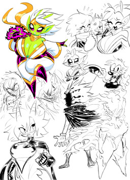 2_antennae 2_horns 4_fingers 5_fingers ^_^ angry antennae_(anatomy) big_breasts bow_tie breasts cape cleavage cloak clothed clothed_female clothed_human clothed_humanoid clothed_male clothing cross-popping_vein eyelashes eyes_closed eyewear eyewear_on_head female female_humanoid fingerless_gloves fingers fist glistening glistening_breasts glistening_nose gloves green_antennae green_body green_breasts green_ears green_skin grin hair half-closed_eyes handwear hat headgear headwear heart_tongue horn huge_breasts humanoid_pointy_ears jealous looking_aside looking_at_viewer looking_down magic male male_human mask mouth_closed narrowed_eyes one_eye_obstructed open_:3 open_mouth open_smile overalls pie_cut_eyes pointy_ears pose pupils round_nose smile standing sunglasses sunglasses_on_head superhero teeth tongue tongue_out toony top_hat voluptuous_female voluptuous_humanoid white_hair yellow_eyewear yellow_sunglasses theguywhodrawsalot penny_(theguywhodrawsalot) sara_(theguywhodrawsalot) valerie_(theguywhodrawsalot) william_(theguywhodrawsalot) alien alien_humanoid horned_humanoid human humanoid mammal 2024 absurd_res digital_media_(artwork) hi_res