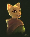 2024 5:6 alytarch anthro bethesda_game_studios big_ears big_eyes brown_cloak brown_clothing cloak clothed clothing digital_media_(artwork) digital_painting_(artwork) eyelashes felid feline female fur green_clothing hi_res hood katia_managan khajiit looking_at_viewer mammal microsoft oblivion open_mouth pink_nose portrait prequel_adventure signature simple_background smile smiling_at_viewer solo teeth text the_elder_scrolls tongue yellow_body yellow_ears yellow_face yellow_fur