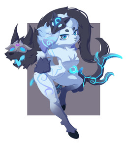 anthro blue_eyes blue_markings breasts chest_tuft cloven_hooves duo eyebrows eyelashes featureless_breasts female fur hair heart_eyes heart_symbol hooves male markings mask nude tuft white_body white_fur white_hair miakameron league_of_legends riot_games tencent kindred_(lol) lamb_(lol) wolf_(lol) bovid canid canine canis caprine mammal sheep wolf 2026 absurd_res hi_res