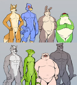 anthro clothing facial_hair featureless_crotch group hat hat_only headgear headgear_only headwear headwear_only male mostly_nude muscular muscular_male nipples nude overweight overweight_male pecs simple_background standing tail hyenaface nintendo star_fox falco_lombardi fox_mccloud leon_powalski panther_caroso peppy_hare pigma_dengar slippy_toad wolf_o'donnell amphibian avian bird canid canine canis chameleon domestic_pig felid fox frog hare lagomorph leporid lizard mammal pantherine rabbit reptile scalie suid suine sus_(pig) wolf hi_res