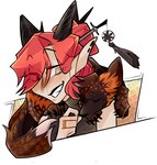 amber_eyes duo female feral hair horn male red_hair sleeping smile misash helle_(dehelleman) canid canine fox humanoid mammal red_fox true_fox hi_res