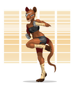 4_toes abstract_background anthro athletic athletic_anthro athletic_female bandage bandeau bare_shoulders biped blind_eye blue_eyes bottomwear brass_knuckles breasts brown_body brown_fur brown_nose brown_tail claws clothing crop_top dolphin_shorts dual_wielding eye_scar eyelashes facial_scar feet female fighting_pose fist footwear fur furgonomic_bottomwear furgonomics holding_object holding_weapon light long_tail melee_weapon midriff navel on_one_leg pose raised_leg scar shadow shirt shorts simple_background small_breasts small_waist smile smirk smug snout solo standing tail tail_button_bottoms tail_clothing tan_background tight_clothing toe_claws toeless_footwear toes tomboy toony topwear weapon whiskers white_background wraps wrist_wraps phlegraofmystery euplerid fossa mammal 2014 aliasing digital_drawing_(artwork) digital_media_(artwork) full-length_portrait hi_res lighting portrait