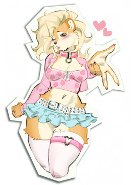 5_fingers anthro belt belt_buckle blonde_hair blue_miniskirt blush bottomwear breasts brown_eyebrows buckle claws cleavage clothed clothed_anthro clothed_female clothing collar crop_top eyebrows eyelashes female finger_claws fingers fist fully_clothed fully_clothed_anthro fully_clothed_female fur hair heart_symbol legwear lidded_eyes light long_hair medium_breasts midriff miniskirt multicolored_body multicolored_fur navel navel_piercing one_eye_closed orange_body orange_fur piercing pink_claws pink_clothing pink_collar pink_crop_top pink_legwear pink_shirt pink_thigh_highs pink_topwear pose red_eyes red_nose shirt simple_background skirt solo standing straight_arm studded_belt studs tan_body tan_fur tan_inner_ear text thick_thighs thigh_highs topwear two_tone_body two_tone_fur wavy_hair white_background white_belt wide_hips angellumen felid feline mammal 2025 colored digital_drawing_(artwork) digital_media_(artwork) english_description english_text hi_res lighting portrait shaded three-quarter_portrait