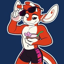 5_fingers antennae_(anatomy) anthro athletic athletic_anthro athletic_male bendy_straw beverage biped bottomwear brown_eyes clothed clothing coconut coconut_drink dipstick_antennae drinking_straw drupe_(fruit) eyewear fingers flower food fruit fur holding_beverage holding_object humanoid_hands male multicolored_antennae multicolored_body multicolored_fur navel one_eye_closed outline pawpads pink_nose pink_pawpads plant red_body red_fur shorts simple_background solo spandex spandex_shorts standing sunglasses sunglasses_lift tail telegram_sticker tight_bottomwear tight_clothing tight_shorts topless topless_anthro topless_male transparent_background two_tone_body two_tone_fur white_body white_fur white_outline wink shiuk disney lilo_and_stitch fan_character ferlo alien experiment_(lilo_and_stitch) 1:1 alpha_channel digital_drawing_(artwork) digital_media_(artwork) flat_colors