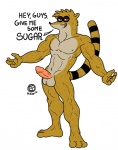 abs anthro athletic balls biceps biped brown_body brown_fur erection feet fur genitals humanoid_genitalia humanoid_penis looking_at_viewer male male_anthro muscular muscular_anthro nipples nude pecs penis pose presenting simple_background solo standing toes vein white_background beachfox cartoon_network regular_show don_(regular_show) mammal procyonid raccoon 2012