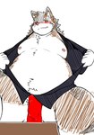 anthro asian_clothing belly big_belly blush bulge clothing detailed_bulge east_asian_clothing fundoshi genital_outline humanoid_hands japanese_clothing kemono male moobs navel nipples overweight overweight_male penis_outline red_clothing red_fundoshi red_underwear solo underwear bear_2key canid canine mammal 2022 absurd_res hi_res