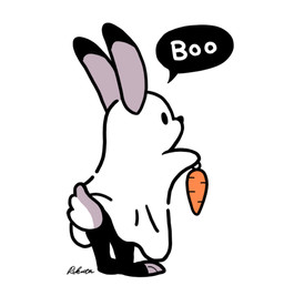 anthro bed_sheet bedding bedsheet_ghost carrot clothing costume dipstick_ears ear_markings female food fur grey_body grey_fur holidays multicolored_ears plant scut_tail short_tail simple_background solo speech_bubble tail text vegetable rikuta_tp disney halloween zootopia judy_hopps european_rabbit ghost lagomorph leporid mammal oryctolagus rabbit spirit english_text