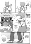 anthro black_and_white canid canine canis clothing comic cotton_(artist) dialogue domestic_dog english_text fur greyscale haplorhine male mammal monkey monochrome nitobe noguchi primate text tooboe_bookmark