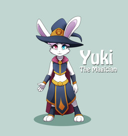3_toes 4_fingers anthro armor biped blue_eyes bracers clothed clothed_anthro clothed_female clothing feet female fingers fur hair hat headgear headwear heterochromia long_ears looking_at_viewer magician magician_hat magician_robe navel pink_eyes pink_hair pink_inner_ear simple_background smile smiling_at_viewer solo standing text toes white_body white_ears white_fur darkmirage delve_into_pawssion yuki_(darkmirage) lagomorph leporid mammal rabbit 2019 character_name digital_media_(artwork) english_text hi_res
