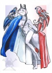 anthro female french_flag nude scar solo tail wings amiral_aesir kitsune_daji canid canine fox mammal hi_res