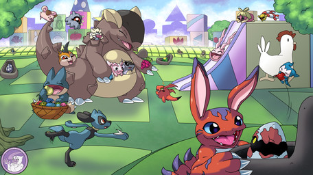berry block crib eating egg food fruit hatching plant playing pokemon_berries slide throwing_ball hyperchibiabsol bandai_namco digimon nintendo pokemon botamon chingling cleffa demiveemon digimon_(species) elecmon generation_1_pokemon generation_2_pokemon generation_4_pokemon gigimon kangaskhan koromon kuramon munchlax pokemon_(species) riolu smoochum togepi tokomon tsunomon absurd_res hi_res