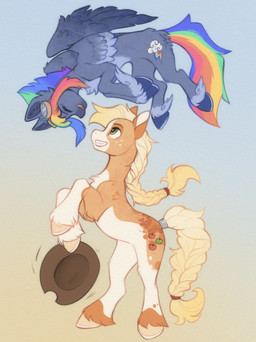 blonde_hair blonde_mane blue_body blue_feathers blue_fur blue_hair blue_tail blue_wings braided_mane braided_tail brown_body brown_fur clothing cowboy_hat cutie_mark eyes_closed eyewear feathered_wings feathers female feral fur goggles green_eyes green_hair green_tail hair hat headgear headwear hooves inner_ear_fluff looking_at_another looking_up looking_up_at_another mane open_mouth open_smile orange_hair orange_tail purple_hair purple_tail side_view simple_background smile solo standing tail teeth tongue tuft wings yellow_tail yshanii friendship_is_magic hasbro my_little_pony mythology applejack_(mlp) rainbow_dash_(mlp) earth_pony equid equine horse mammal mythological_creature mythological_equine pegasus pony 2025 digital_drawing_(artwork) digital_media_(artwork) hi_res