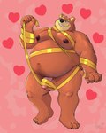 anthro balls belly big_belly black_nose genitals heart_symbol humanoid_hands male moobs nipples overweight overweight_male penis simple_background solo sato_leone blaze_(panzzy) bear mammal 2024 4:5 hi_res