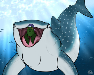 blue_body blue_eyes duo endosoma eyes_closed female female_pred feral feral_pred feral_prey green_body inside_mouth male male_prey neck_bulge open_mouth oral_vore safe_vore spots underwater vore water white_spots flippin-rad disney finding_dory finding_nemo pixar destiny_(finding_dory) schallferin_(orcinusproductions) aquatic carpet_shark fish mammal pinniped sea_lion shark whale_shark 2024 hi_res