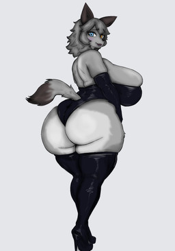 anthro big_breasts big_butt breasts butt clothing embarrassed female female_anthro huge_butt latex latex_clothing mature_anthro mature_female pose shy slightly_chubby solo standing thick_thighs venus_figure laplan_(artist) epic_games fortnite wolfie_(fortnite) canid canine canis mammal wolf detailed digital_drawing_(artwork) digital_media_(artwork) full-length_portrait hi_res monochrome portrait