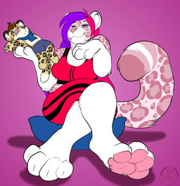 anthro breasts crossed_legs doll dominant dominant_female duo feet female fur hindpaw hypnosis male mind_control paws pink_body pink_fur voodoo voodoo_doll carifoxleopard ash_(ashkelling) candy_(carifoxleopard) felid feline leopard mammal pantherine snow_leopard