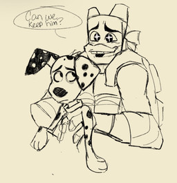 black_nose black_spots collar_tag duo eyewear eyewear_on_head feral fur goggles goggles_on_head heterochromatic_ears holding_character male mask shell spots star_collar_tag turtle_shell voice_actor_joke 0deploy0 101_dalmatian_street 101_dalmatians disney nickelodeon rise_of_the_teenage_mutant_ninja_turtles teenage_mutant_ninja_turtles donatello_(tmnt) dylan_(101_dalmatians) reptile scalie softshell_turtle spiny_softshell_turtle turtle crossover hi_res