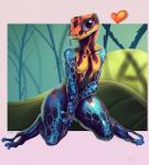 4_toes 5_fingers anthro biped blush breasts featureless_breasts feet female fingers glistening heart_symbol kneeling looking_at_viewer non-mammal_breasts nude purple_eyes solo toes wide_hips fivel amphibian frog poison_dart_frog strawberry_poison-dart_frog 2019 digital_media_(artwork) hi_res