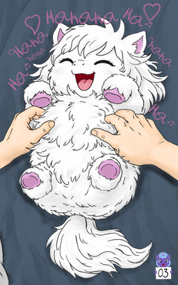 ambiguous_feral ambiguous_gender ambiguous_human bedding duo eyes_closed feral first_person_view fur hooves laugh light_body light_skin open_mouth pink_hooves pink_inner_ear solo_focus tail text tickling tongue white_body white_fur white_tail young young_ambiguous young_feral sorrystickpro fluffy_pony fluffy_pony_(species) human mammal 2026 5:8 absurd_res digital_media_(artwork) english_text hi_res shaded