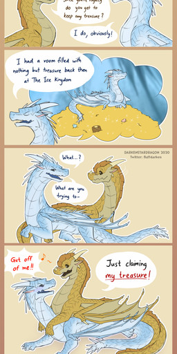 4_fingers 4_toes ambiguous_gender angry back_spines black_sclera black_tongue blue_blush blue_body blue_ears blue_scales blue_tongue blush border claws coin cuddling dialogue duo eye_contact eyes_closed facial_horn facial_scar feet feral feral_on_top fingers flirting folded_wings frill_(anatomy) gem grumpy head_crest head_frill head_spikes hoard horn hug hugging_another hugging_from_behind imagination innuendo looking_at_another lying lying_on_ground male male/male male_on_top membrane_(anatomy) membranous_wings mouth_closed multicolored_body musical_note musical_symbol neck_spikes nose_horn on_ground on_top open_mouth open_smile pounce prince quadruped romantic romantic_couple royalty scales scar simple_background smile speech_bubble spiked_tail spikes spikes_(anatomy) stinger suggestive symbol tail talking_feral talons tan_background tan_body tan_border tan_scales teeth text toes tongue white_body white_scales wing_claws wings yelling yellow_body yellow_ears yellow_scales darkenstardragon mythology wings_of_fire qibli_(wof) winter_(wof) dragon icewing_(wof) mythological_creature mythological_scalie sandwing_(wof) scalie comic english_text hi_res signature male_(lore)
