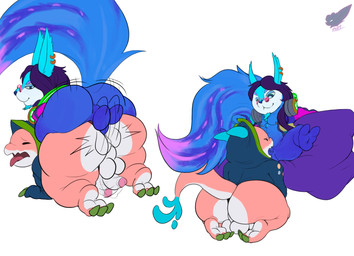 2_toes 3_toes anal anal_penetration anthro anthro_on_anthro anthro_penetrated anthro_penetrating anthro_penetrating_anthro ball_slap balls beard blue_beard blue_body blue_facial_hair blue_fur bottomless chest_tuft claws clothed clothing disc_jockey duo ear_piercing electronics eyewear facial_hair feet fellatio foreskin fur genitals glasses goatee green_claws hair headphones hoodie jacket jacket_only kneeling male male/male nipple_piercing nipples oral penetration penile penile_penetration penis penis_in_ass piercing pink_body pink_fur purple_hair round_glasses sex sitting slap spread_legs spreading toes tongue tongue_out topwear topwear_only tuft fennephilim_fox mythology choncc_(lol) scratch_(lol) dragon mammal mythological_creature mythological_scalie rodent scalie sciurid tree_squirrel hi_res