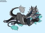 ambiguous_gender anthro claws cuddling digitigrade duo feet fluffy fluffy_tail fur kissing nude paws simple_background tail toes sadkoinu asher_sterling wickerbeast 4:3 absurd_res digital_media_(artwork) hi_res maleherm_(lore)