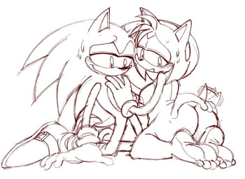 anthro big_butt bodily_fluids breasts butt clothing duo feet female footwear gloves handwear kneeling male male/female nude nude_female shoes sweat tail tail_motion tailwag animation_sensation sega sonic_the_hedgehog_(series) amy_rose sonic_the_hedgehog eulipotyphlan hedgehog mammal unfinished