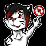 anthro black_hair fur hair highlights_(coloring) humor male pink_nose pink_tongue red_eyes red_highlights solo sticker tongue tongue_out white_body white_fur unknown_artist telegram marvain felid mammal pantherine tiger 1:1 alpha_channel