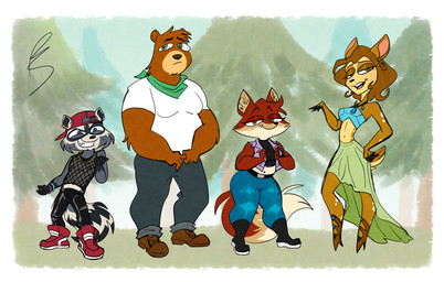 anthro female group male platislut rocky_rakoon mating_season_(series) fawn_(mating_season) penelope_(mating_season) ray_(mating_season) bear canid canine deer fox mammal procyonid raccoon hi_res