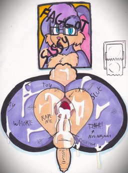 after_sex anthro anus backsack balls big_butt bodily_fluids body_writing butt condom_dispenser condom_wrapper cum cum_covered cum_in_ass cum_inside cum_on_butt eyewear free_use gaping gaping_anus genital_fluids genitals glasses glory_hole glory_wall homophobic_slur humiliation lgbt_pride male messy penis penis_humiliation photo slur small_balls small_penis small_penis_humiliation solo tally_marks text justsomeidiotonline lgbt_pride_month sega sonic_the_hedgehog_(series) elton_the_rabbit fan_character lagomorph leporid mammal rabbit english_text hi_res story story_in_description traditional_media_(artwork)