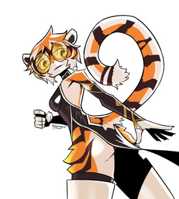5_fingers anthro asian_clothing breasts butt chinese_clothing chinese_dress clothed clothed_anthro clothed_female clothing dress east_asian_clothing eyewear female female_anthro fingers fur glasses low-angle_view markings multicolored_body multicolored_fur orange_body orange_eyewear orange_fur orange_glasses round_glasses simple_background solo striped_body striped_fur striped_markings striped_tail stripes tail tail_markings white_background white_body white_fur worm's-eye_view gatonejo arknights hypergryph studio_montagne waai_fu_(arknights) felid mammal pantherine tiger 2026 absurd_res hi_res signature