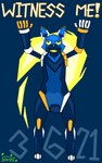 ambiguous_gender anthro fiery_tail looking_up machine mascot raised_arms simple_background simple_coloring simplistic solo standing text sprell_(artist) e621 esix felid mammal robot hi_res shaded simple_shading