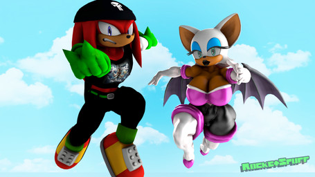 anthro beanie big_breasts big_butt breasts butt camel_toe clenched_teeth clothing dark_body dark_skin duo female fist hat headgear headwear huge_breasts lips looking_at_viewer male midair open_mouth pose teeth thick_lips thick_thighs rocketspuff kabalmystic_(modeler) punisher sega sonic_the_hedgehog_(series) knuckles_the_echidna rouge_the_bat bat echidna mammal monotreme 16:9 3d_(artwork) 4k absurd_res digital_media_(artwork) hi_res widescreen
