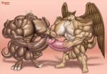 anthro balls big_balls big_muscles big_pecs big_penis brown_body brown_feathers duo erection feathered_wings feathers genitals huge_muscles huge_pecs huge_penis humanoid_genitalia humanoid_penis hyper hyper_genitalia hyper_muscles hyper_penis male male/male muscular muscular_anthro muscular_male nipple_piercing nipples nude pecs penis piercing wings regnar rexxasaurus viva