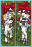 anthro big_breasts breasts butt dakimakura female flower grass grin hair huge_breasts lying on_back plant red_hair smile solo cryptozoo blizzard_entertainment warcraft deepseer bovid bovine mammal tauren dakimakura_design