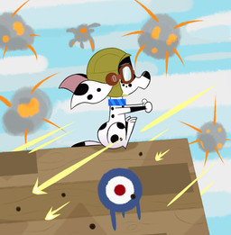 aviator_cap aviator_goggles black_nose black_spots blue_collar blue_sky collar doghouse facial_markings female feral flying fur head_markings heterochromatic_ears markings mask_(marking) sky solo spots toony white_body white_fur whitewolf20xx 101_dalmatian_street 101_dalmatians disney peanuts_(comic) dizzy_(101_dalmatians) canid canine canis dalmatian domestic_dog mammal hi_res